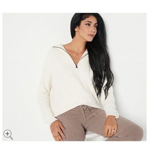 Barefoot Dreams CozyChic Lite Women's Half Zip Hi-Low Pullover — cream/ivory XL